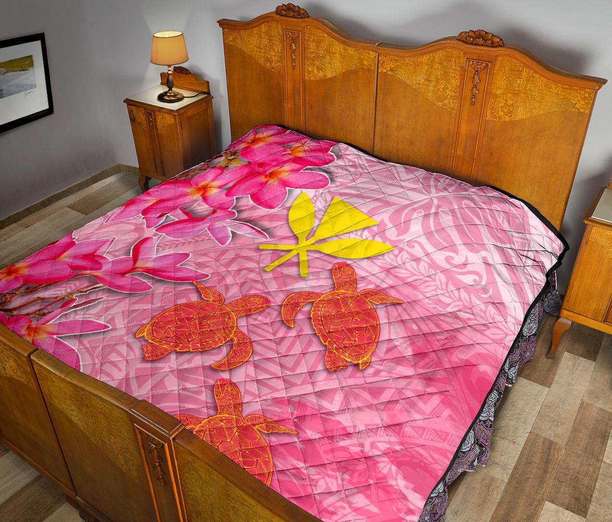 Hawaii Premium Quilt - Polynesian Pink Plumeria Turtle - Polynesian Pride