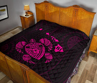 Hawaii Turtle Hibicus Map Premium Quilt - Pink - Polynesian Pride