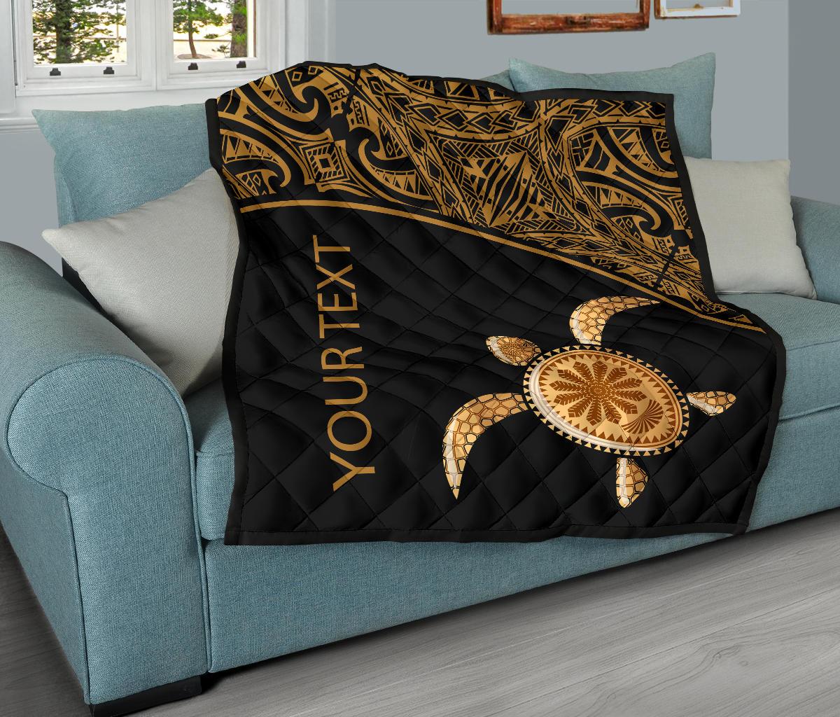 Polynesian Custom Personalised Premium Quilt - Gold Turtle Curver Style - Polynesian Pride