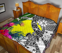 Palau Premium Quilt White - Turtle Plumeria Banana Leaf - Polynesian Pride
