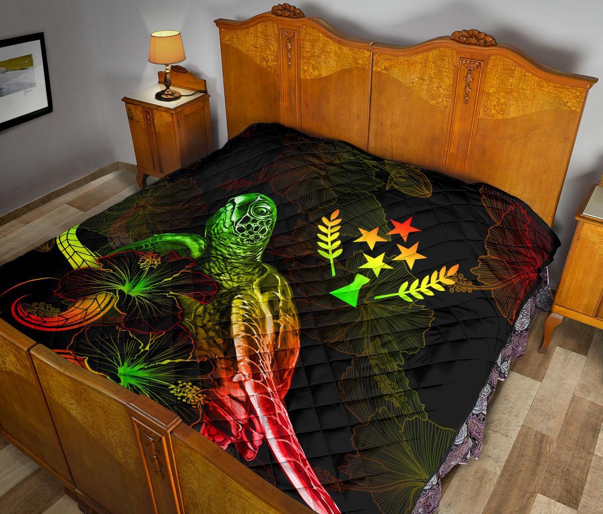 Kosrae Polynesian Premium Quilt - Turtle With Blooming Hibiscus Reggae - Polynesian Pride