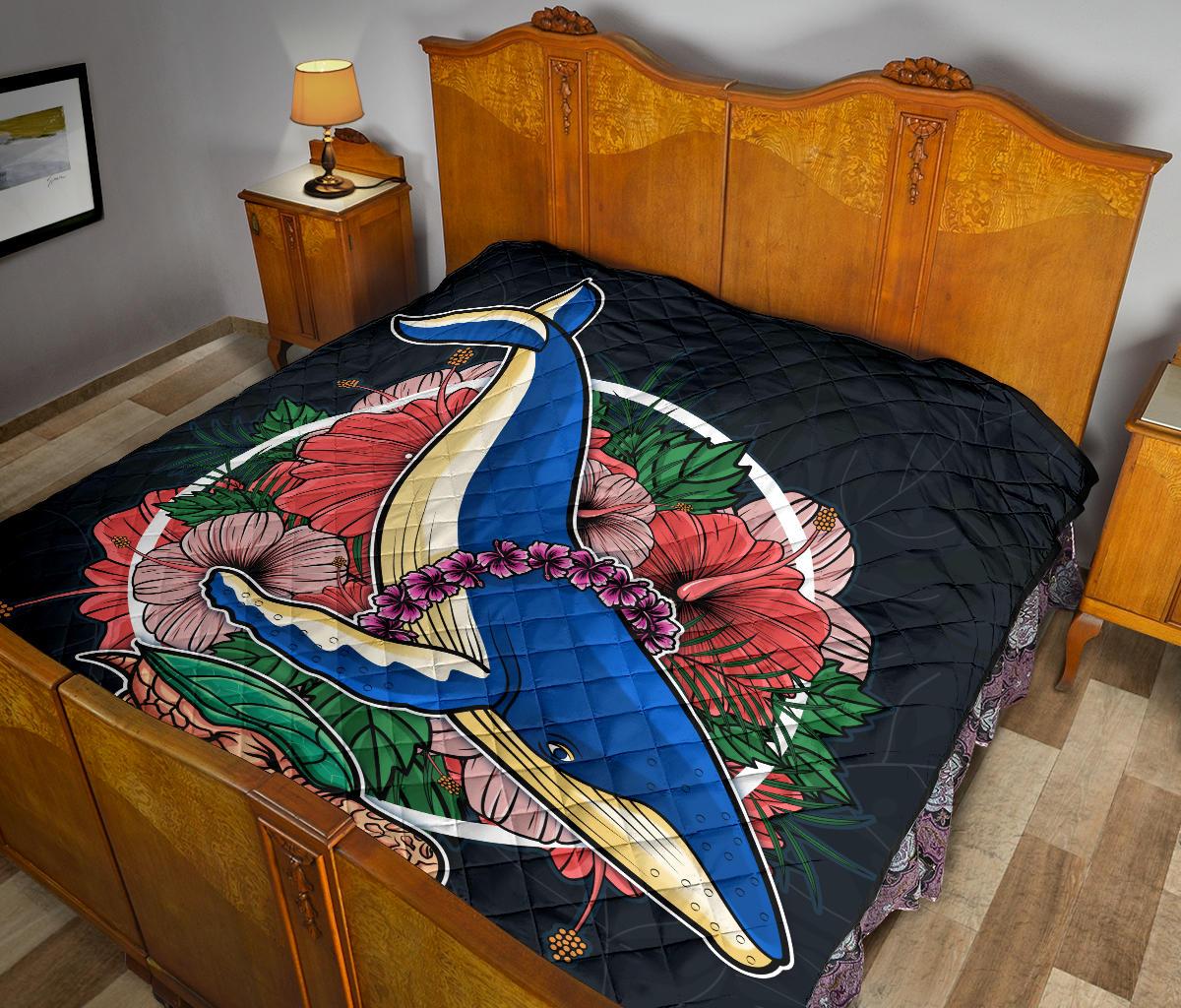 Hawaii Premium Quilt - Hibiscus Whale Turtle - Polynesian Pride