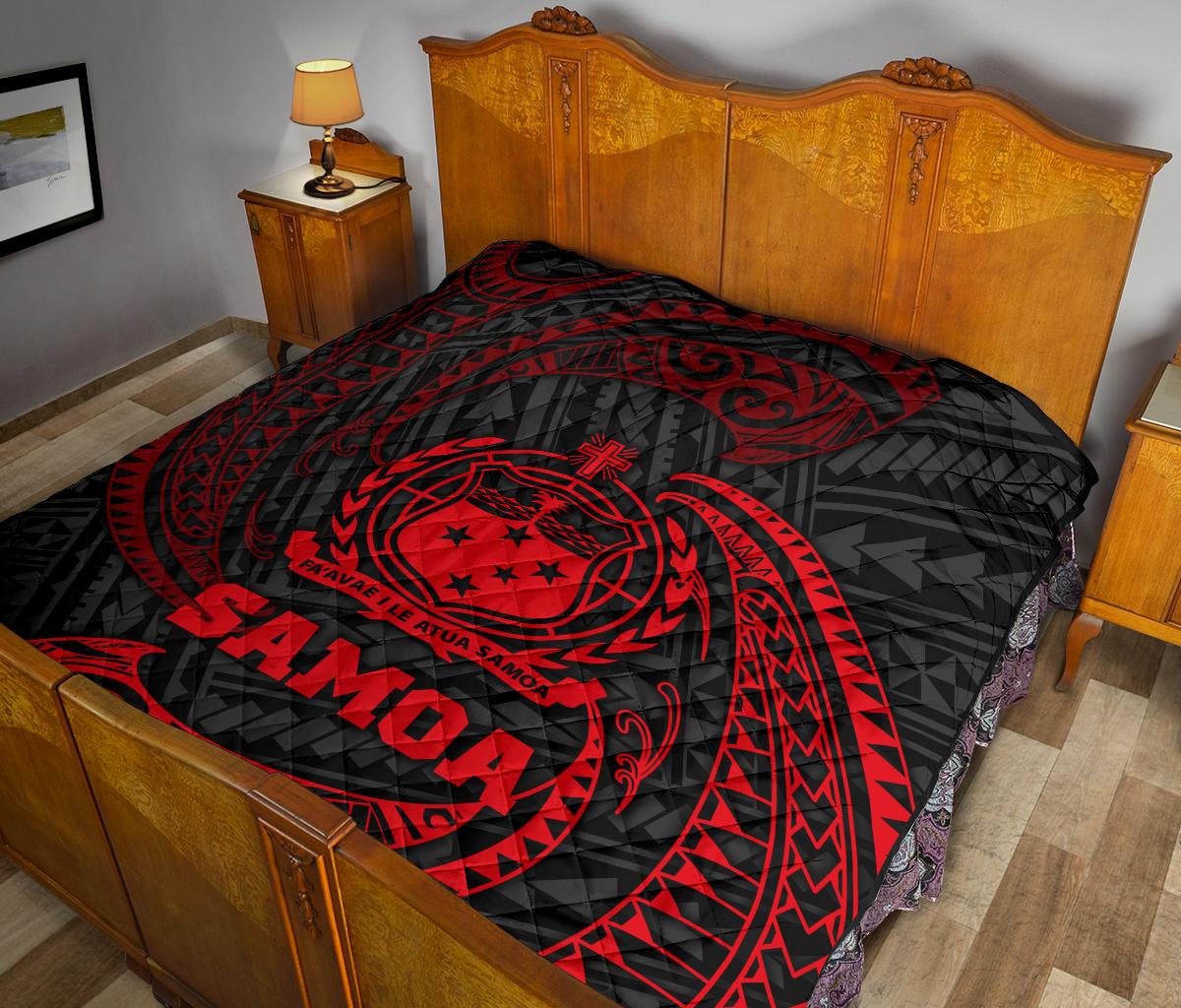 Samoa Polynesian Premium Quilt - Red Tribal Wave - Polynesian Pride