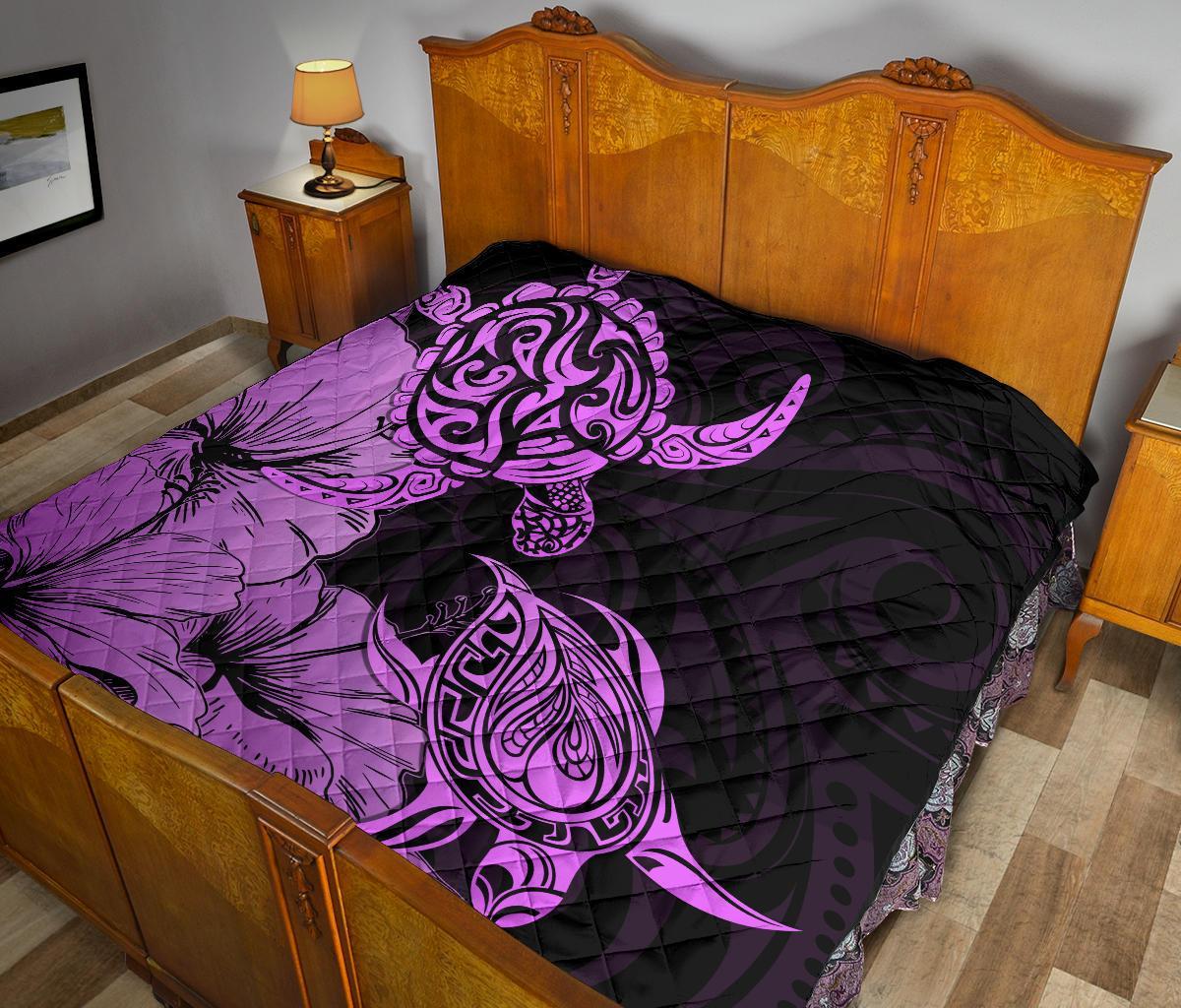 Hawaii Turtle Premium Quilt Polynesian Hibiscus Art Pink AH - Polynesian Pride