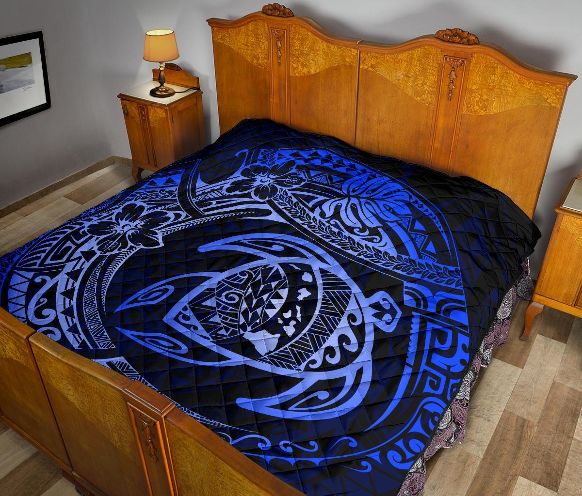 Hawaiian Turtle Polynesian Blue Premium Quilt - Polynesian Pride