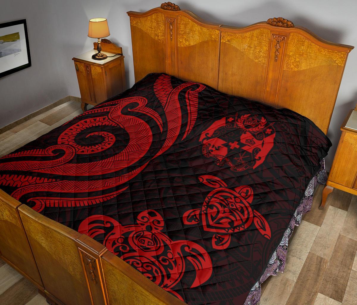 Tonga Polynesian Premium Quilt - Red Tentacle Turtle - Polynesian Pride