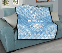 Federated States Of Micronesia Premium Quilt - FSM Seal Polynesian Chief Light Blue Version - Polynesian Pride