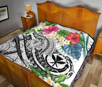 Polynesian Hawaii Kanaka Maoli Premium Quilt - Summer Plumeria (White) - Polynesian Pride