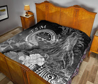 Federated States of Micronesia Premium Quilts - Humpback Whale with Tropical Flowers (White) - Polynesian Pride