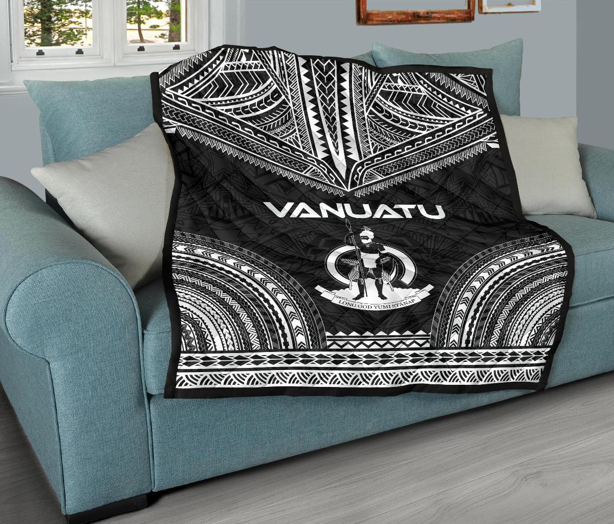 Vanuatu Premium Quilt - Vanuatu Coat Of Arms Polynesian Chief Black Version - Polynesian Pride