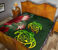 Hawaii Premium Quilt - Turtle Hibiscus Pattern Hawaiian Premium Quilt - Green - Polynesian Pride