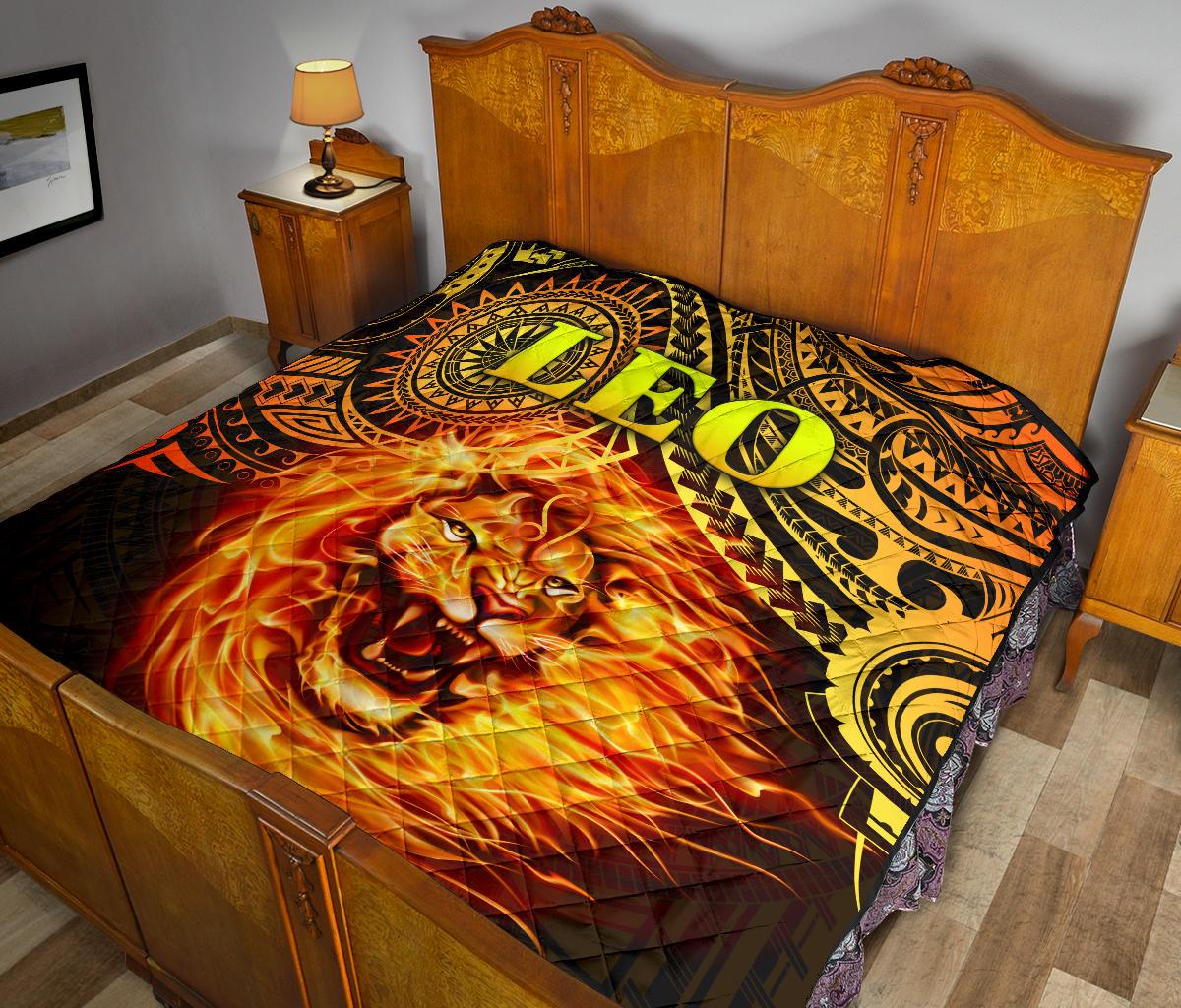 Sun In Leo Zodiac Premium Quilt Polynesian Tattoo Unique Vibes - Polynesian Pride