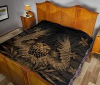 Hawaii Owl Hibiscus Plumeria Premium Quilt - Gold - Polynesian Pride