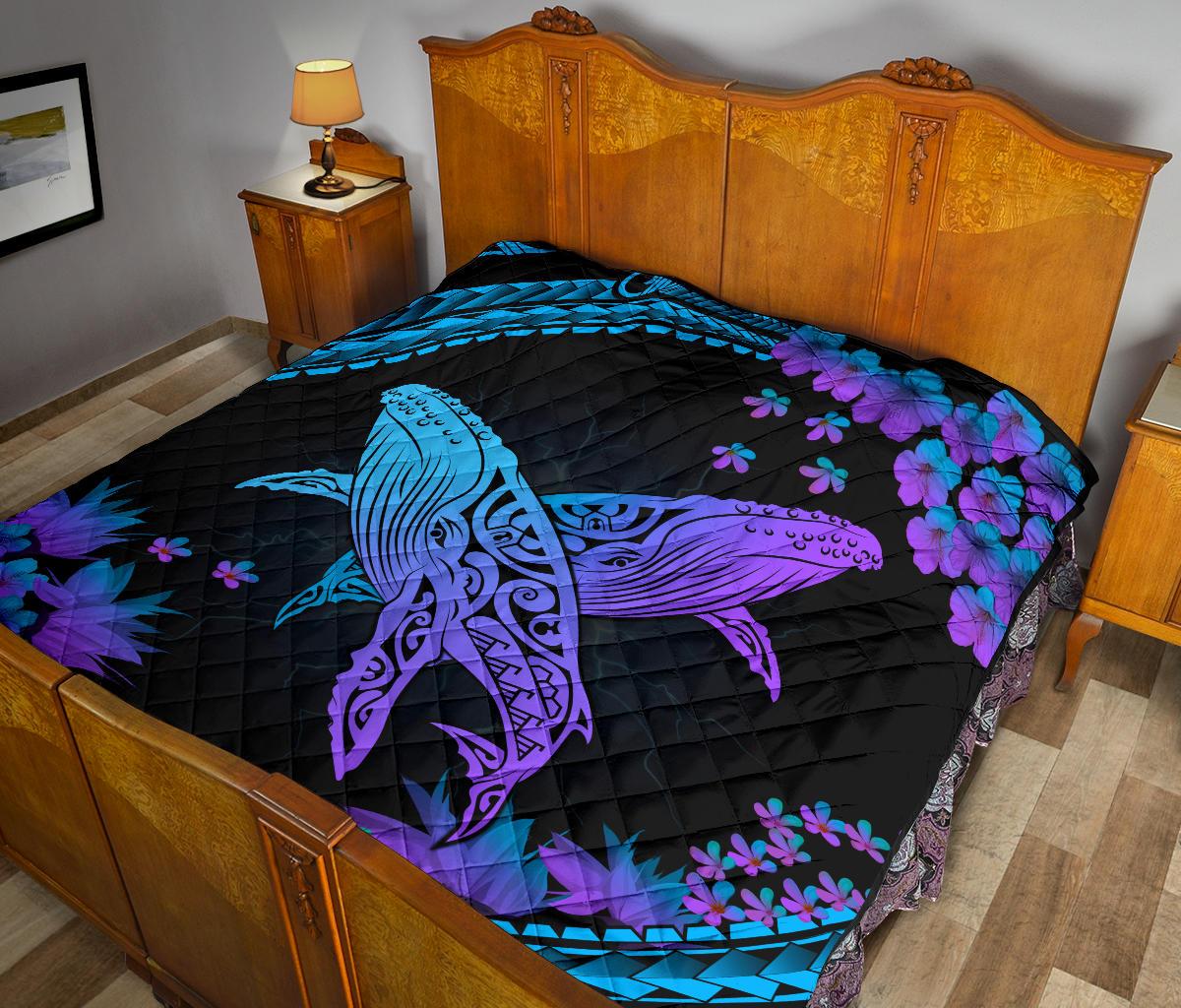 Hawaii Whale Polynesian Hibiscus Premium Quilt - Lae Style - Polynesian Pride