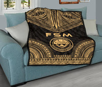 Federated States Of Micronesia Premium Quilt - FSM Seal Polynesian Chief Gold Version - Polynesian Pride
