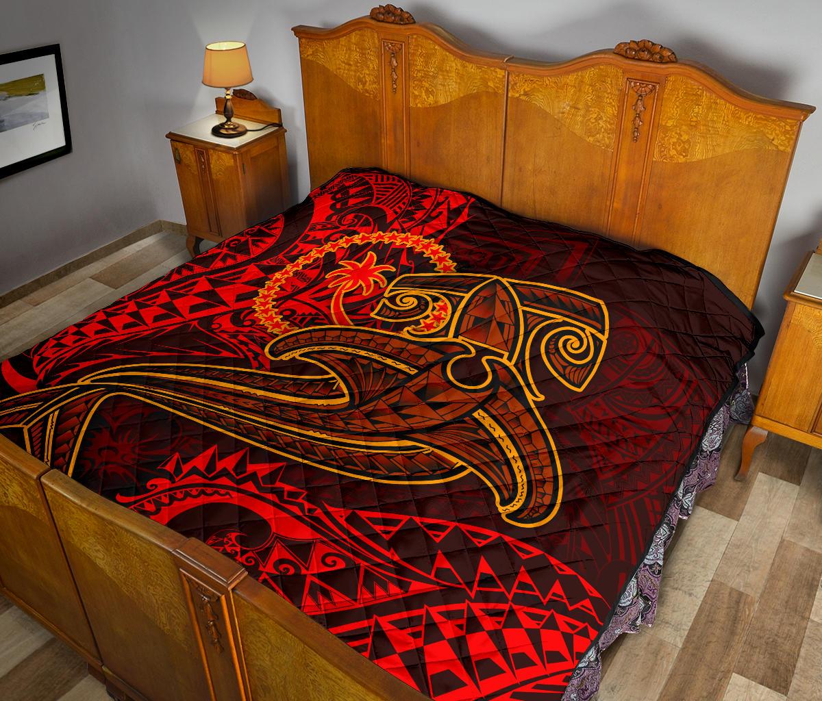 Chuuk Premium Quilt - Red Shark Polynesian Tattoo - Polynesian Pride