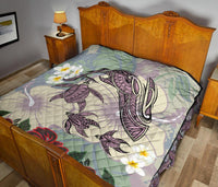 Hawaii Turtle Shark Hibiscus Premium Quilt - Beige - LH Style - Polynesian Pride