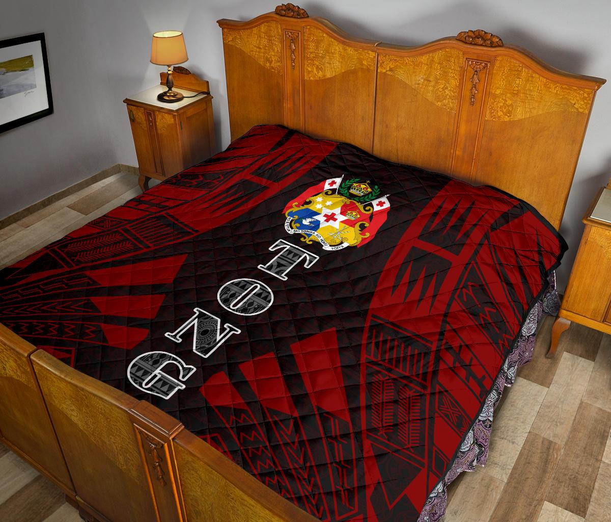 Tonga Premium Quilt - Tonga Coat Of Arms Polynesian Red Tattoo - Polynesian Pride