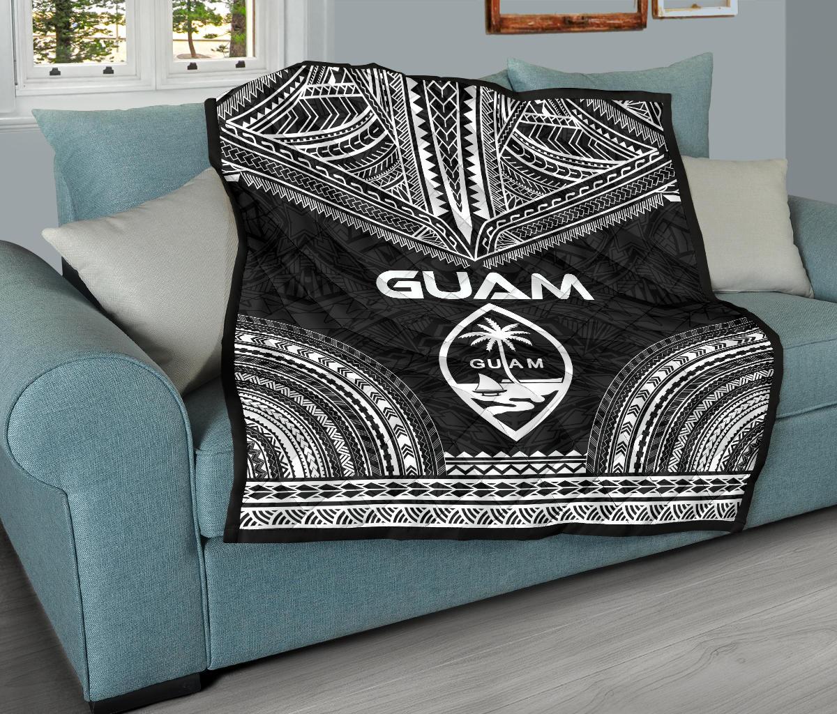 Guam Premium Quilt - Guam Coat Of Arms Polynesian Chief Black Version - Polynesian Pride