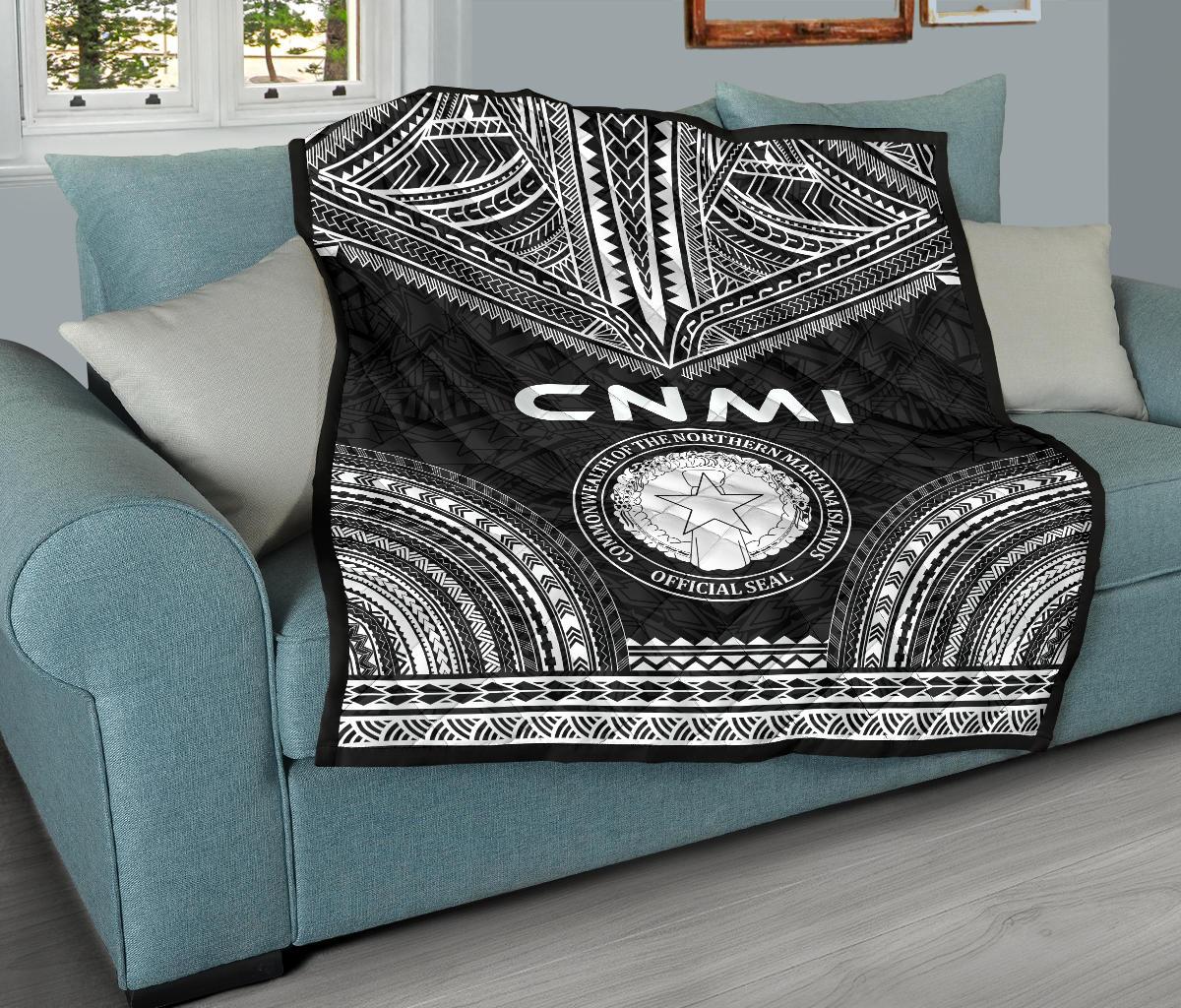 Northern Mariana Islands Premium Quilt - CNMI Seal Polynesian Chief Black Version - Polynesian Pride