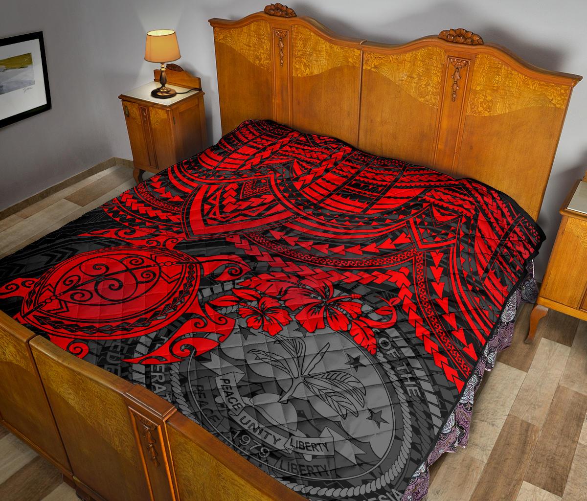 Federated States Of Micronesia Premium Quilt - Federated States Of Micronesia Seal & Red Turtle Hibiscus - Polynesian Pride