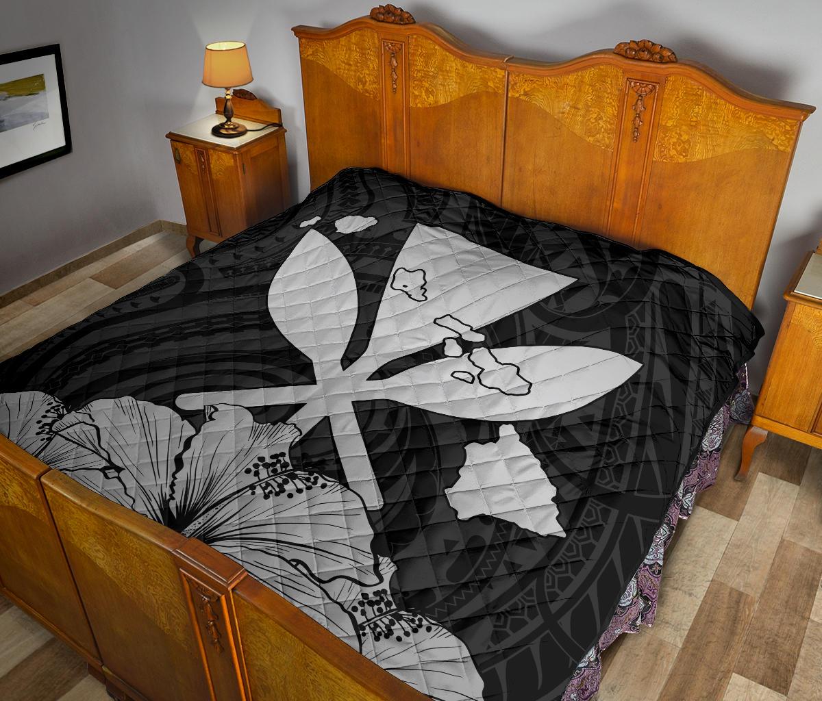 Hawaiian Kanaka Premium Quilt Hibiscus Polynesian Love Gray - Polynesian Pride