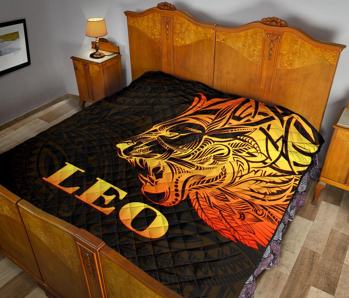 Sun In Leo Zodiac Premium Quilt Polynesian Tattoo Simple - Orange Black - Polynesian Pride