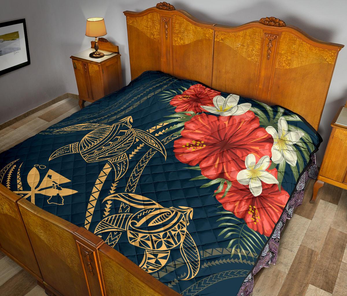 Hawaii Polynesian Turtle Hibiscus Premium Quilt - Nolan Style - Polynesian Pride