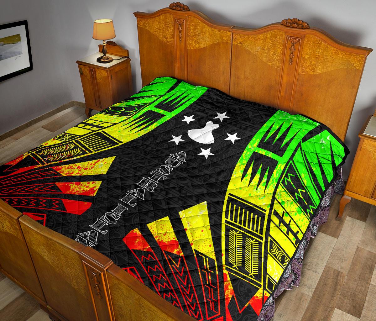 Austral Islands Premium Quilt - Austral Islands Flag Polynesian Reggae Tattoo (Black) - Polynesian Pride