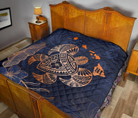 Personalized - Hawaii Kakau Polynesian Turtle Map Premium Quilt - Indigo Special Edition - Polynesian Pride