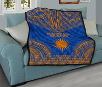 Marshall Islands Premium Quilt - Marshall Islands Flag Polynesian Chief BLue Version - Polynesian Pride