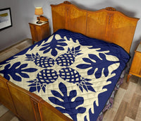 Hawaiian Pineapple Tropical Pattern Premium Quilt - Blue - Argu Style - AH - Polynesian Pride