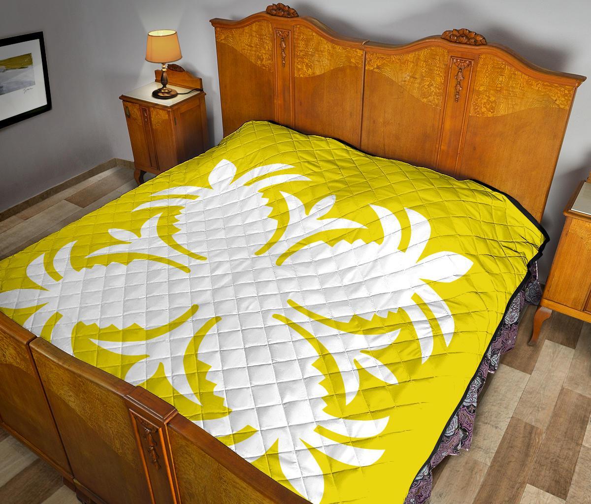 Hawaiian Premium Quilt Royal Pattern - Yellow - A2 Style - Polynesian Pride