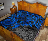 Samoa Polynesian Premium Quilt - Samoa Coat Of Arms & Blue Turtle Hibiscus - Polynesian Pride
