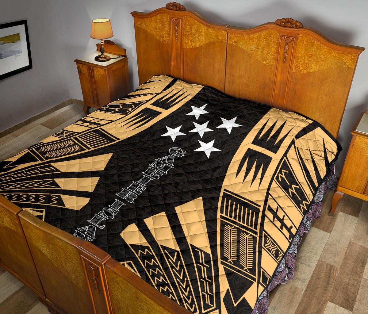 Gambier Islands Premium Quilt - Gambier Islands Flag Polynesian Gold Tattoo - Polynesian Pride
