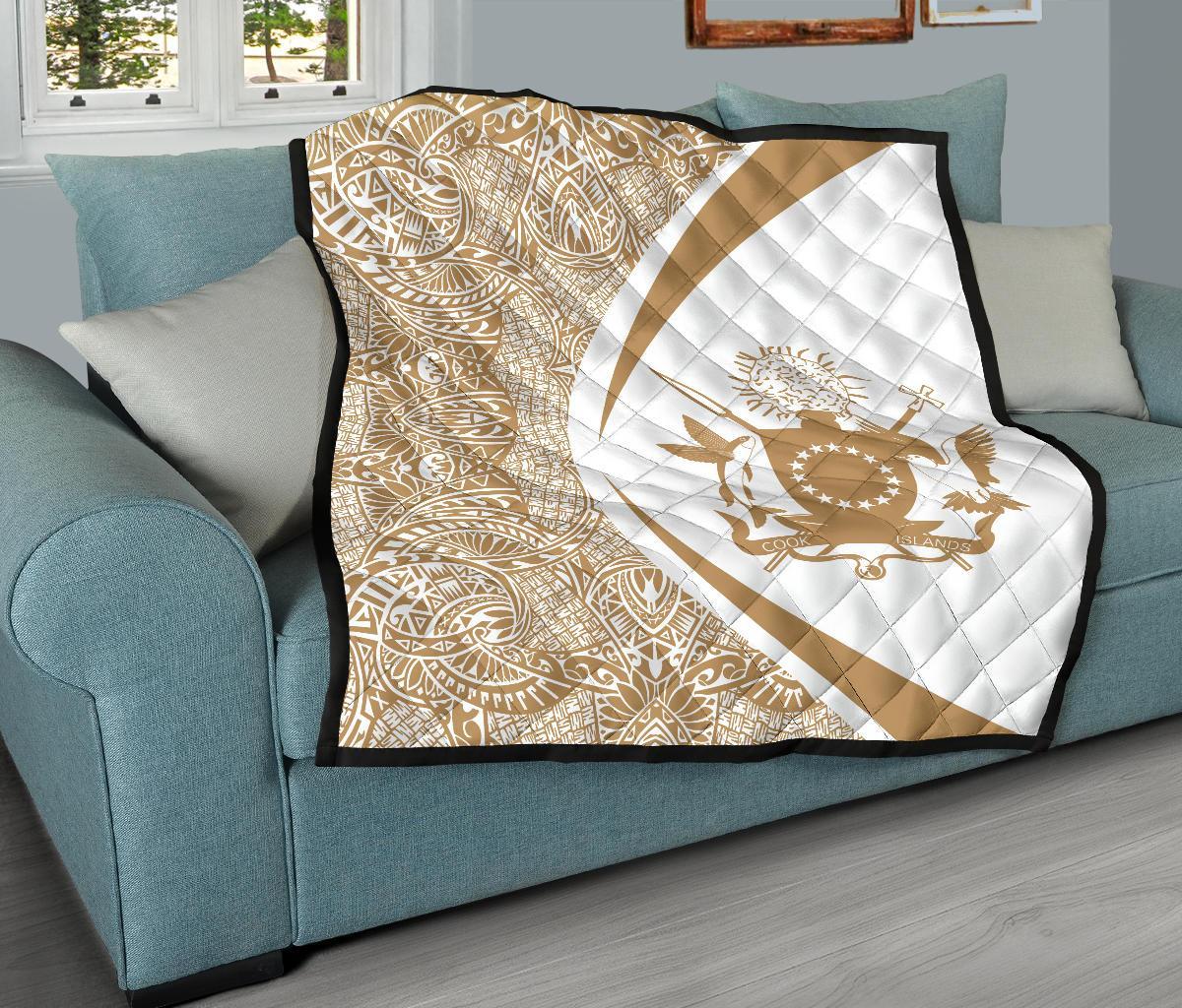 Cook Islands Coat Of Arms Polynesian Premium Quilt - Circle Style - 03 - Polynesian Pride