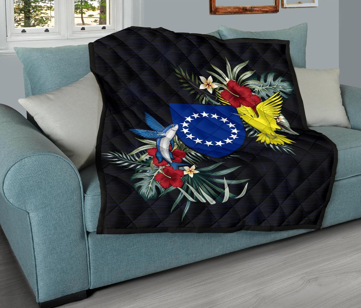 Cook Islands Hibiscus Coat Of Arms Premium Quilt - Polynesian Pride