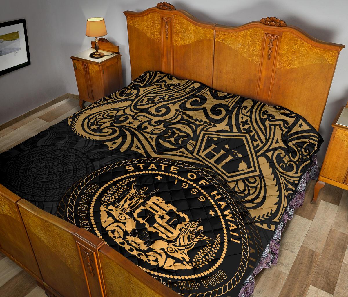 Hawaii Premium Quilt - Hawaii Seal Pride Style (Gold) - Polynesian Pride