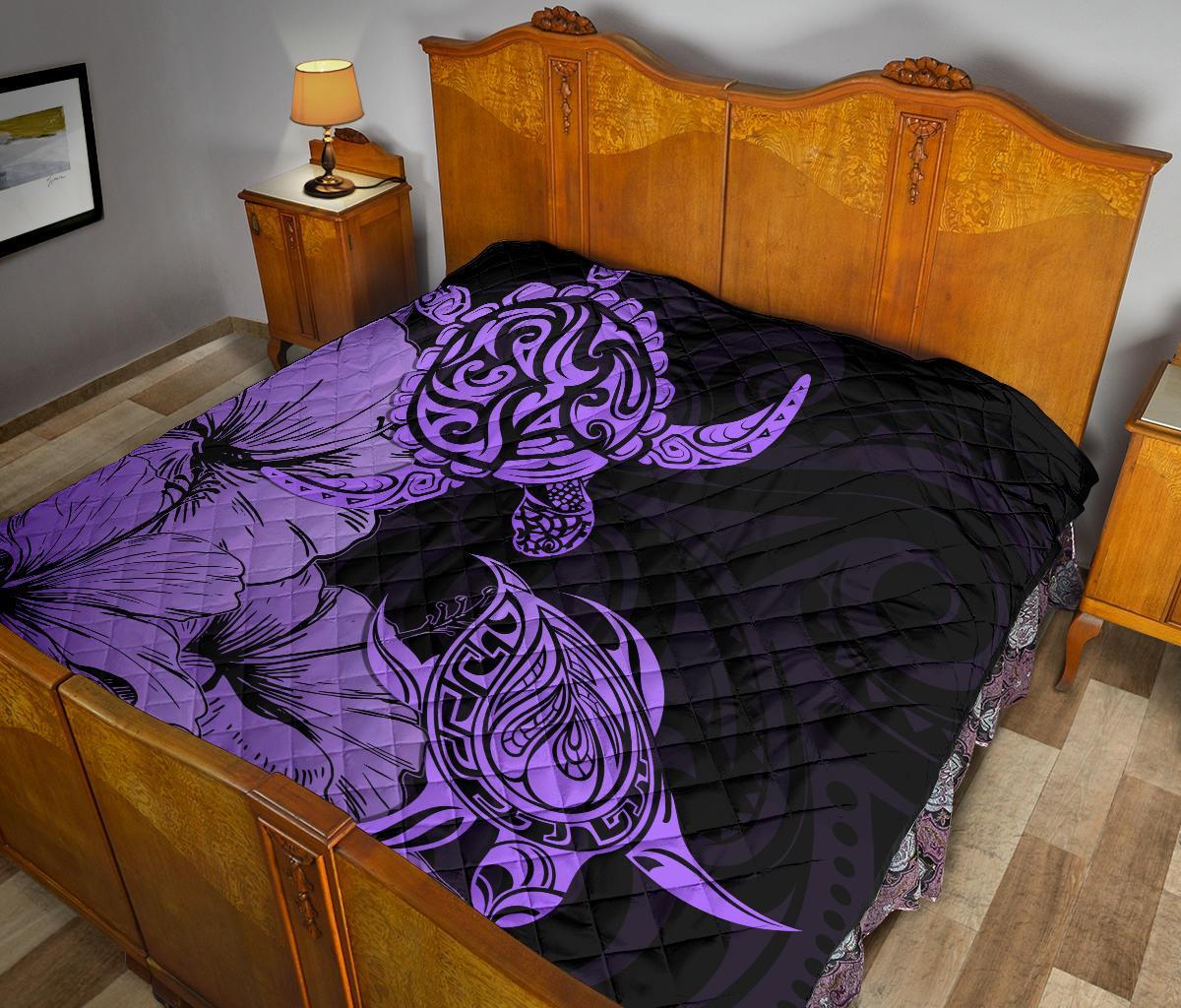 Hawaii Turtle Premium Quilt Polynesian Hibiscus Art Violet AH - Polynesian Pride