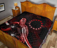 Cook Islands Polynesian Premium Quilt - Turtle With Blooming Hibiscus Red - Polynesian Pride