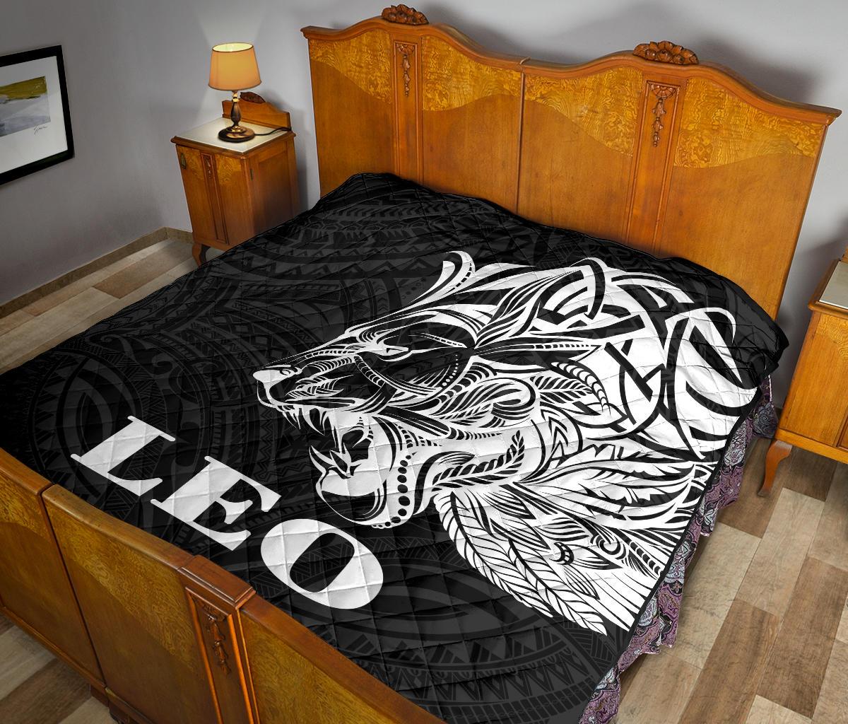 Sun In Leo Zodiac Premium Quilt Polynesian Tattoo Simple - White - Polynesian Pride