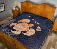 Personalized - Hawaii Kakau Polynesian Turtle Map Premium Quilt - Indigo - Polynesian Pride