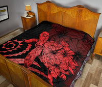 Hawaii Turtle Hibiscus Polynesian Vintage Premium Quilt - Red - Polynesian Pride