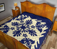 Hawaiian Plumeria Tropical Pattern Premium Quilt - Blue - Argu Style - AH - Polynesian Pride