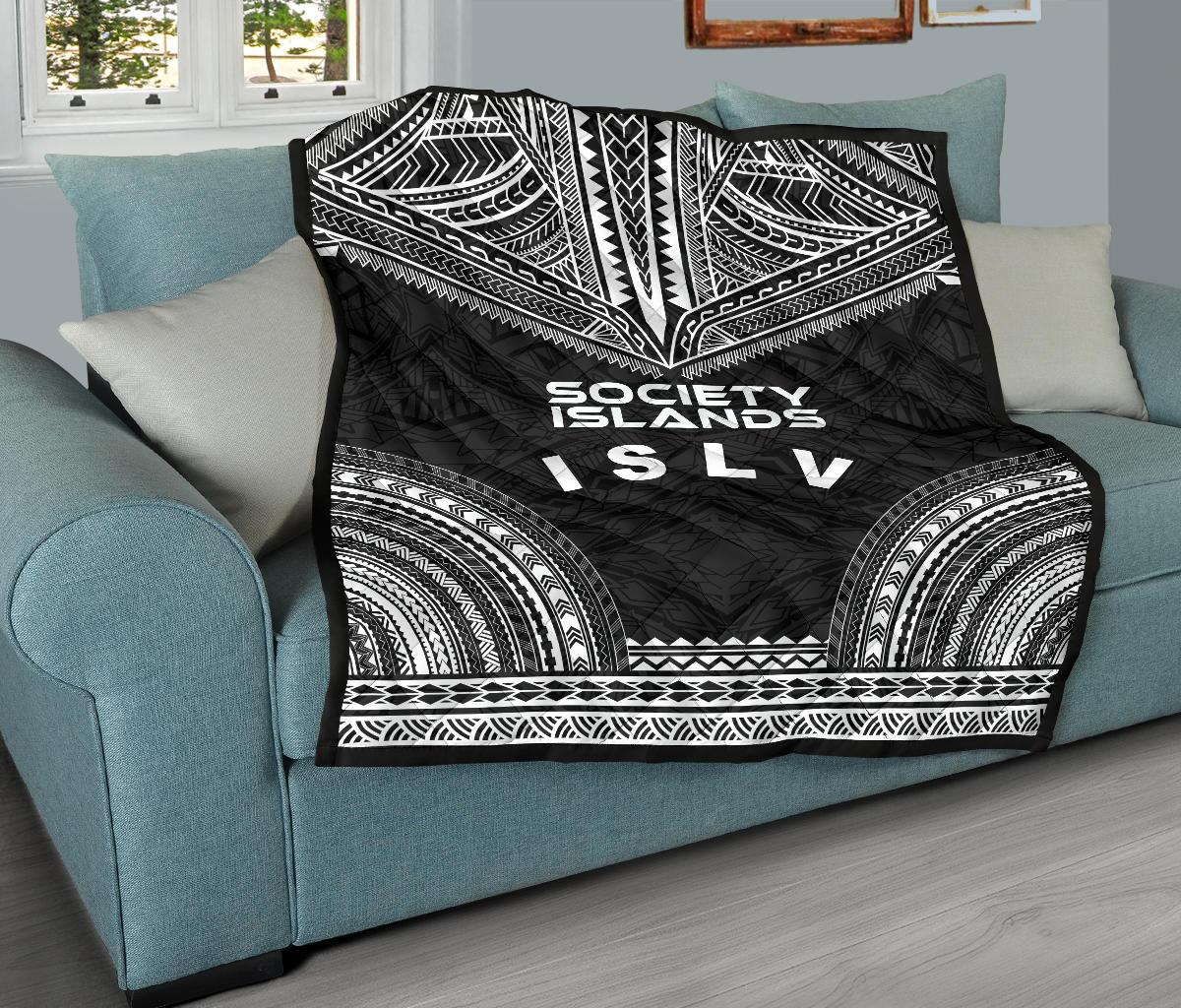 Society Islands Premium Quilt - Society Islands Flag Polynesian Chief Black Version - Polynesian Pride
