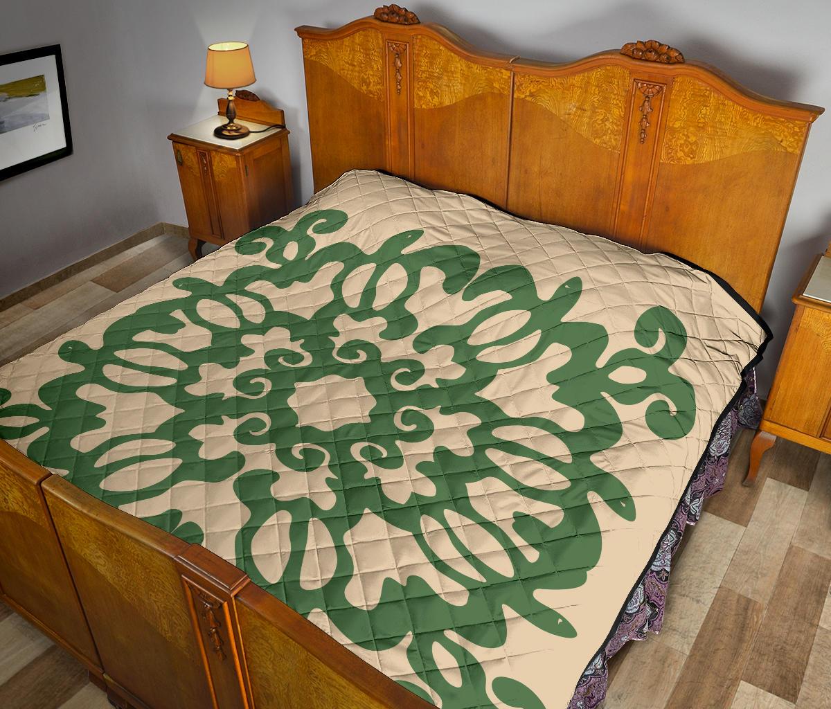 Hawaiian Quilt Turtle Pattern New Gold Premium Quilt - Skin Style - AH - Polynesian Pride