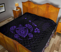 Hawaii Turtle Hibicus Map Premium Quilt - Purple - Polynesian Pride