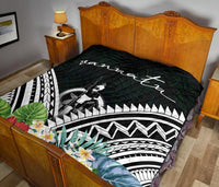 Vanuatu Premium Quilt - Vanuatu Coat of Arms & Polynesian Tropical Flowers White - Polynesian Pride