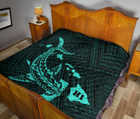 Hawaii Shark Turquoise Polynesian Premium Quilt - Polynesian Pride