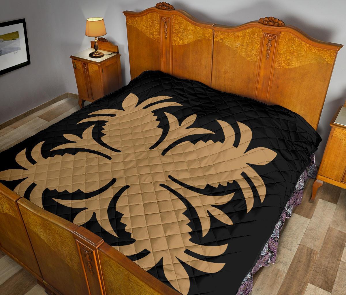 Hawaiian Premium Quilt Royal Pattern - Black And Gold - A2 Style - AH J2 - Polynesian Pride